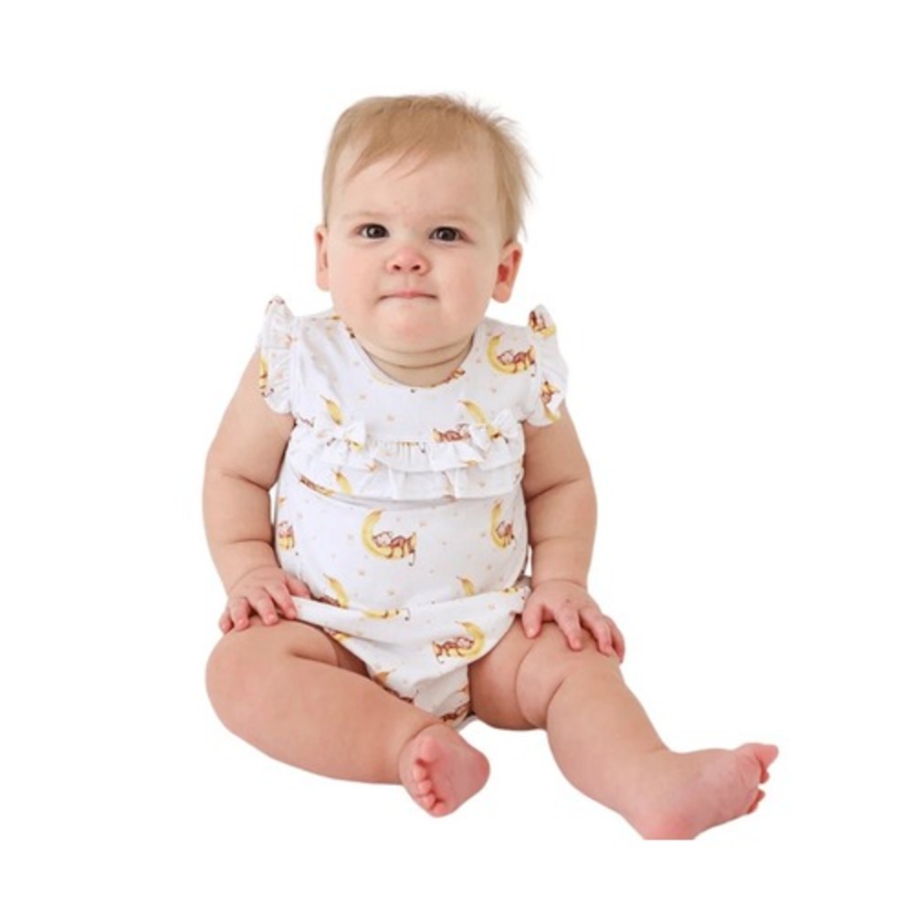 Posh Peanut Bamboo Finley Cap Sleeve Monkey Moon Romper 3-6 months NWT Fantasy